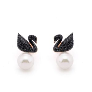 Buy cheap Elegant Pearl Drop Earrings for Women Jewelry, Black Diamond Swan Stud Design from wholesalers