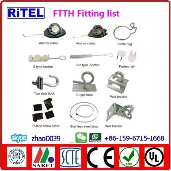 ftth/fttx/fttb fitting, anchor tension clamps, brackets and hooks for fiber optical cable installation
