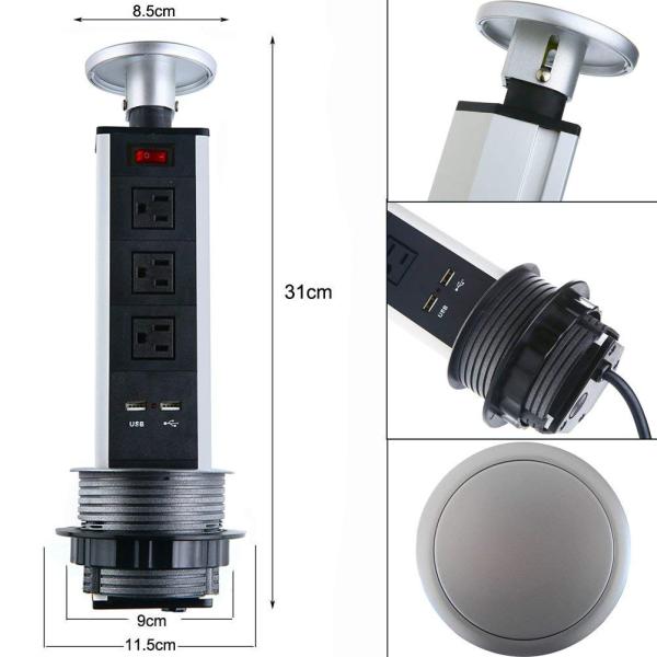 Desktop Kitchen Pop Up Power Sockets Us Plug Retractable Aluminum Material
