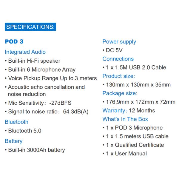 usb wireless plug and play audio system omnidirectional conference microphone or speakerphone with battery