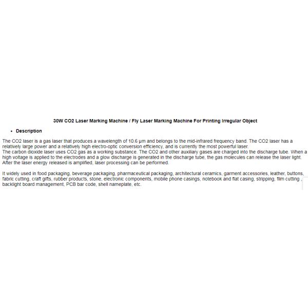 Touch Screen Flying Co2 Laser Marking Machine 30W For Hard Plastic Tube