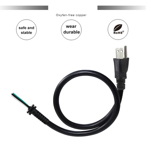 18AWG NEMA 5-15P to Stripped End Power Cord for Appliances
