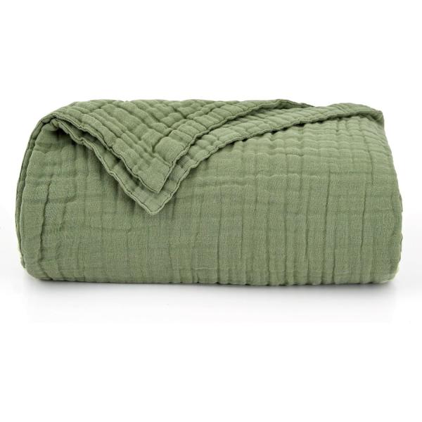 Breathable Layered Gauze Blanket Olive Green With Bohemian Style