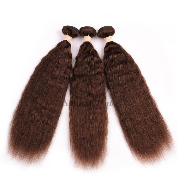 #4 Medium Brown Kinky Straight Remy Human Hair Bundles Sew In Weave Bundles Brazilian Bundle Deals