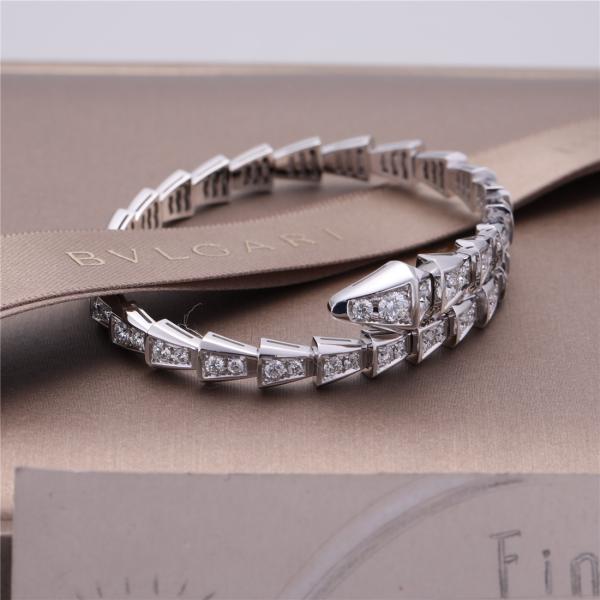 Italy Romance Serpenti Viper one-coil slim bracelet in 18K white gold set with full pavé diamonds Snake Bangle