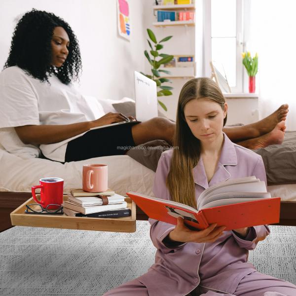 Bamboo Bedside Board Shelf With Mobile Phone Tablet Holder for Other Home Storage Organization