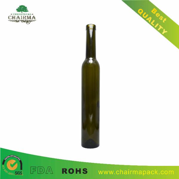 Quality 375ml Flask Empty Dark Green Ice Wine Glass Bottles for sale