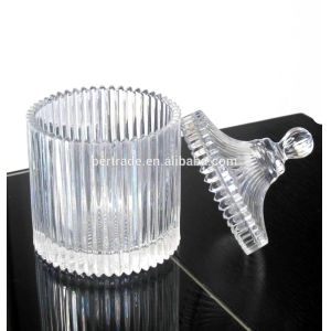 home Embossed Stripes Large Glass Container With Lid