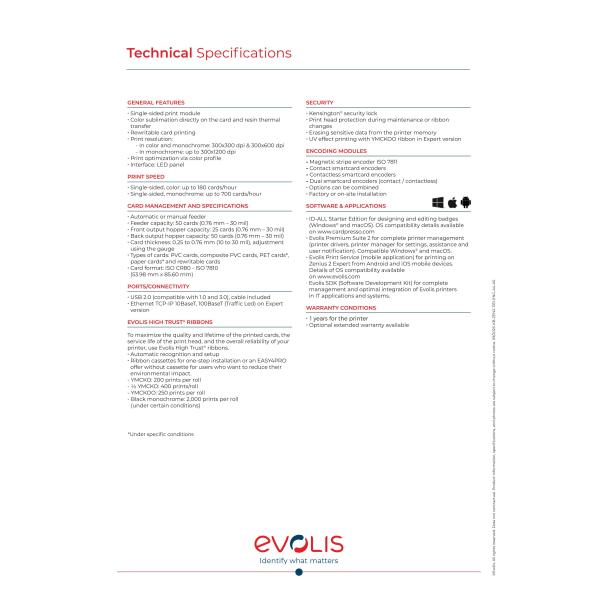 Evolis Zenius 2 Card Printer with 300 Dpi Resolution Single-sided Printing and USB 2.0 Connectivity