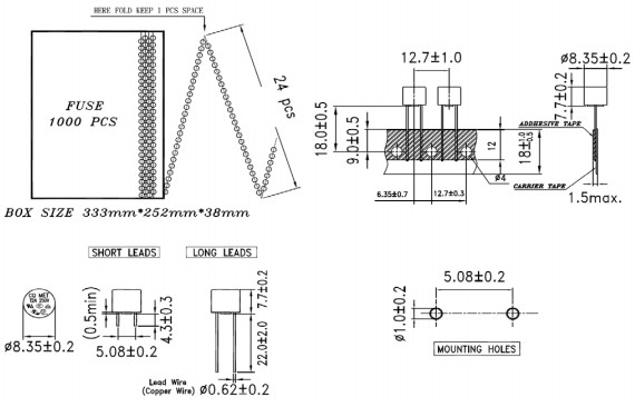Dip Round Radial lead Time Lag Subminiature Sized Micro Fuse T3.15A 250V MET 3.15A 277V 8.35x7.7mm UL