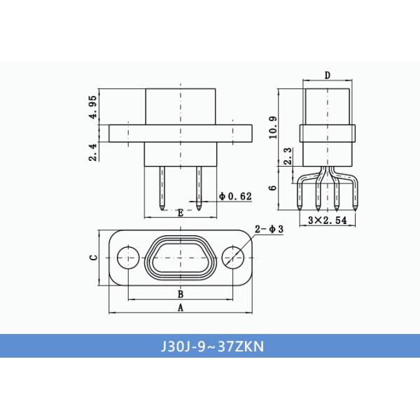 J30j Series 9 Pin Receptacle Connector Miniaturized Rectangular For Avionics / Radars