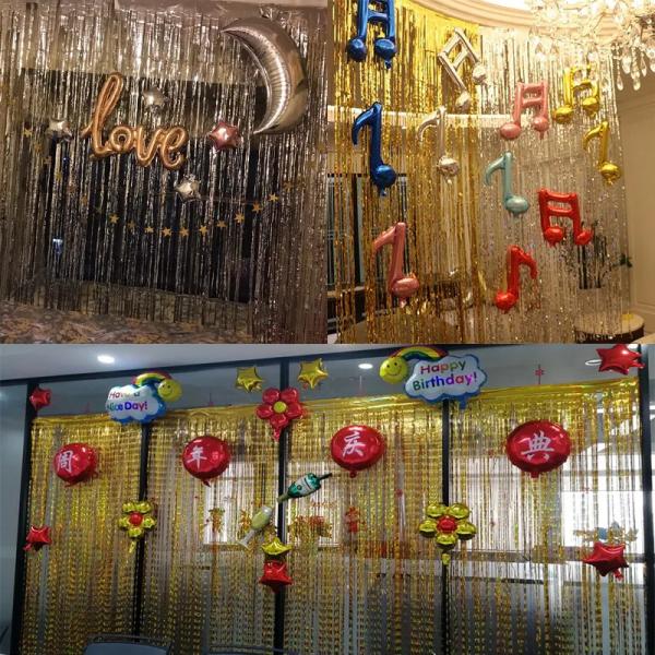 Multicolored Waterproof Wall Mounted Laser Rain Curtain PET Background For Festive Occasions
