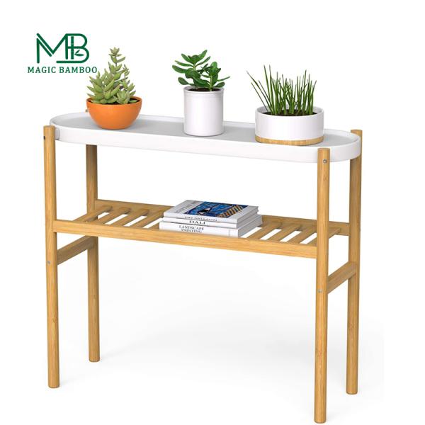 American Style 2 Tier Tall Corner Bamboo Plant Stand Ideal for Garden and Office Usage