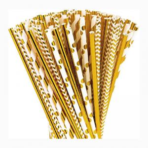 China Eco Friendly Gold And White Striped Straws For Hot Drink Paper Wood Material wholesale