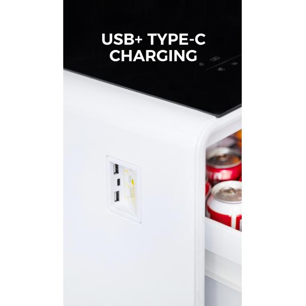 Music Table Wireless Charging Mini Fridge with Cooling Drawer and 60L Capacity