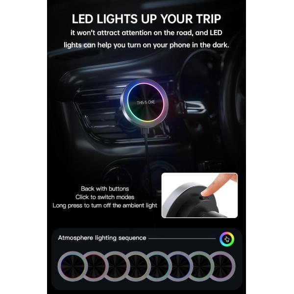 Wireless Iphone Car Charger Aluminium Alloy Stable Magsafe Car Charger Mount