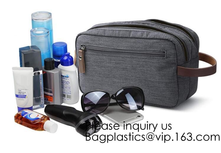 Cosmetic Toiletry Bag Mens Canvas Leather Travel Kit Wash Makeup Bag,organic cotton canvas makeup bag with zipper make-u