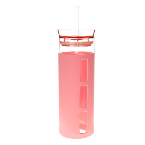 Quality 18.5oz Shatterproof Glass Travel Bottle , Borosilicate Water Bottle With Straw for sale