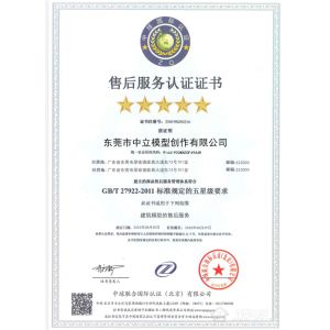 Dongguan Zhongli Model Creation Co., Ltd. Certifications