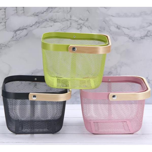 Sustainable Wire Mesh Storage Baskets With Wood Handle