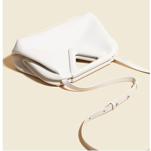 Cowhide Ladies Clutch Bags Inverted Triangle Clip Frame