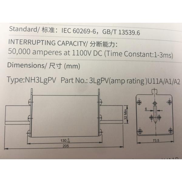 NH3LGPV630U11A 1100V DC 630A Photovoltaic Fuse