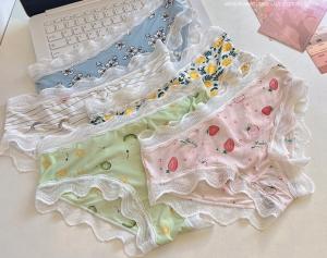 China Silk Womens Underwears Teens Cute Fruits Print Elastic Ice Lace Panties Breathable Young Ladies wholesale