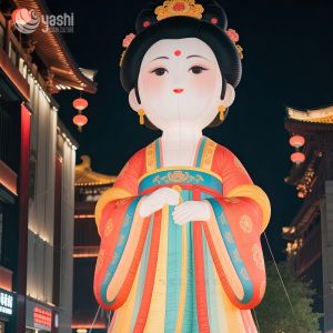 Lifelike Chinese Balloon Inflatable Cartoon Characters Outdoor LED Lighting