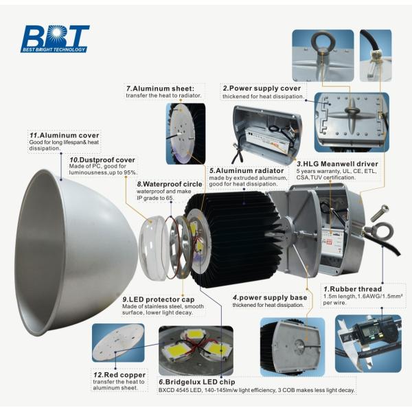 HBG Meanwell driver 180w led high bay lighting with IP 65