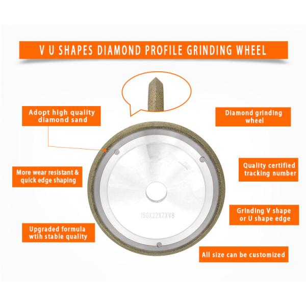 CNC Machine V U Shapes Diamond Tool Grinding Wheels For Glass , Customized