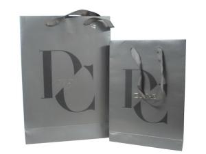 China 210g DC Dark Gret Paper Carrier Bag, Custom Printed Bag With Ribbon Handle,1c+1c Printing wholesale