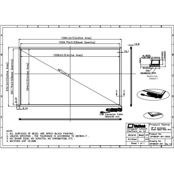 Ultra thin Multitouch Infrared Touch Screen 10 Touchpoints IR Touch Display