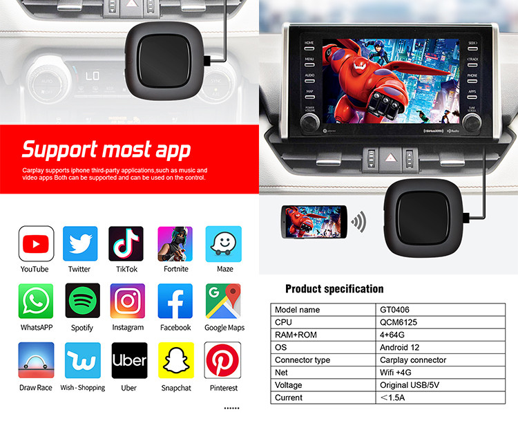 Carplay Ai Box Universal Android 12 Wireless Carplay Box With Wifi 4G Bluetooth