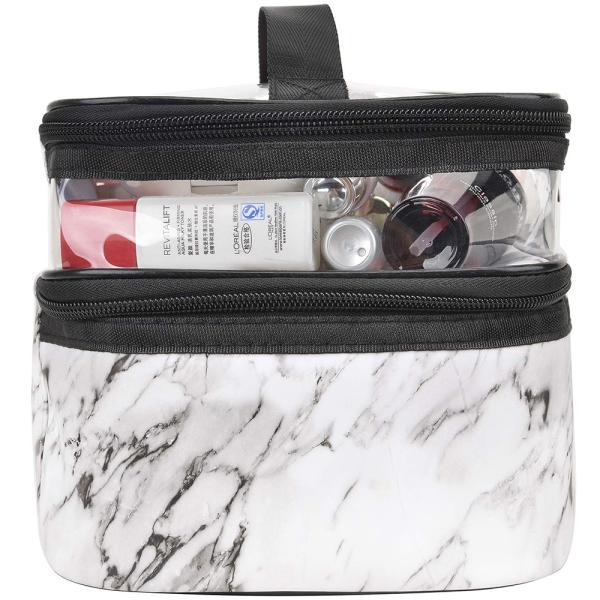 Quality Double Layer Marble PU Travel Makeup Organizer Bag for sale