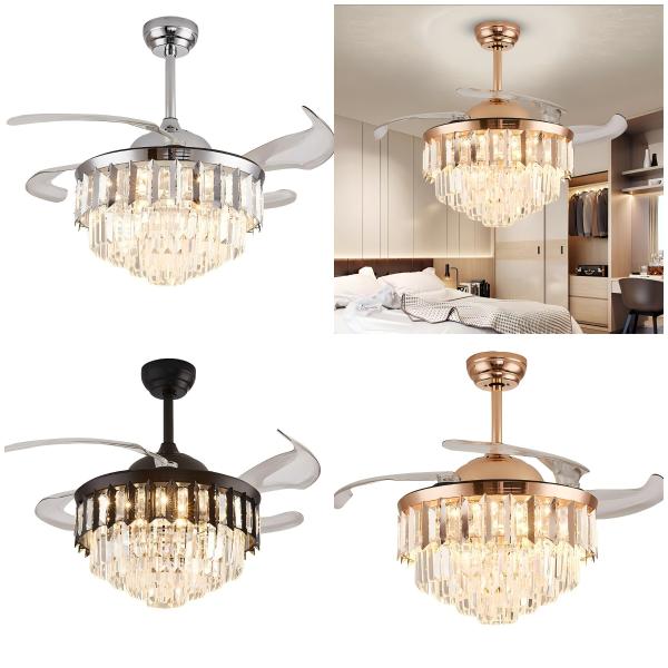 wholesale Luxury Remote Control Retractable Invisible Fan Blade Golden Ceiling Fan Light