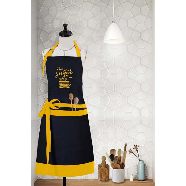 Embroidered 100% Cotton Professional Apron for Men & Women with Adjustable Neck & Centre Pockets Perfect for Cooking