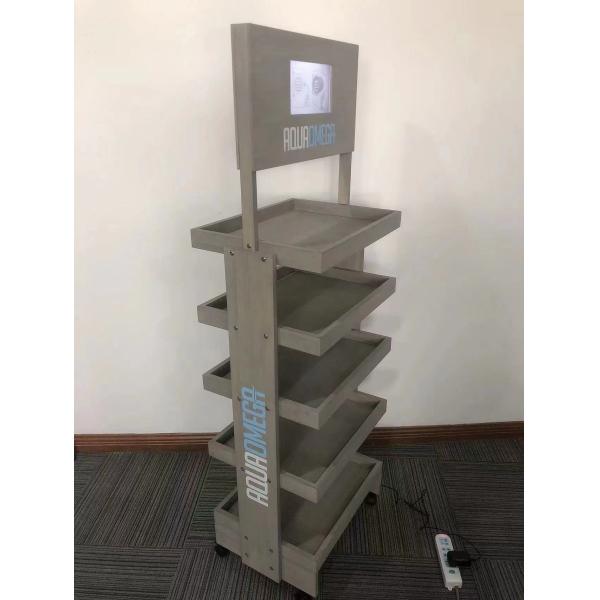 Pine Wood 5 Layers Cocktail Display Stand Display Rack with Wheels for Wine Store