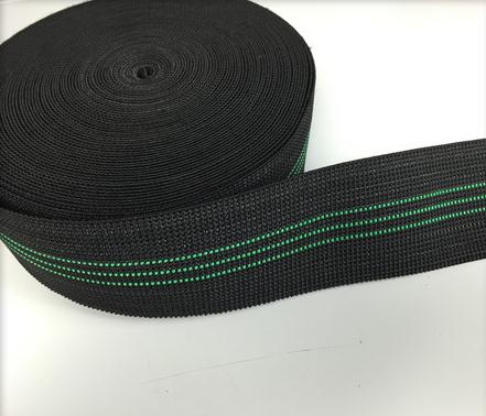 Indian Style Sofa Elastic Webbing 68g/M Black Color With 3 Green Lines