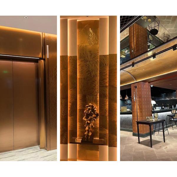 Higt grade 304 laser etching stainless steel sheet PVD gold color with square pattern stainless steel 3d texture