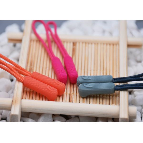 3D Embossed Plastic Zipper Puller With Polyester String For Garments