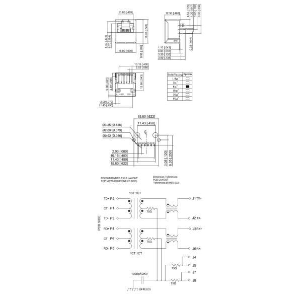 0.2mm IEEE 802.3u 180 Degree Shielded Rj45 Jack For Networking Equipment