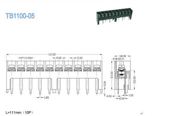 Barrier Terminal block Pitch 11.00mm 600V 30A 10P power terminal block