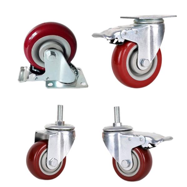 3 4 5 Inch Best Service Caster Wheels Swivel Plate Casters on Red PVC Polyurethane Wheels
