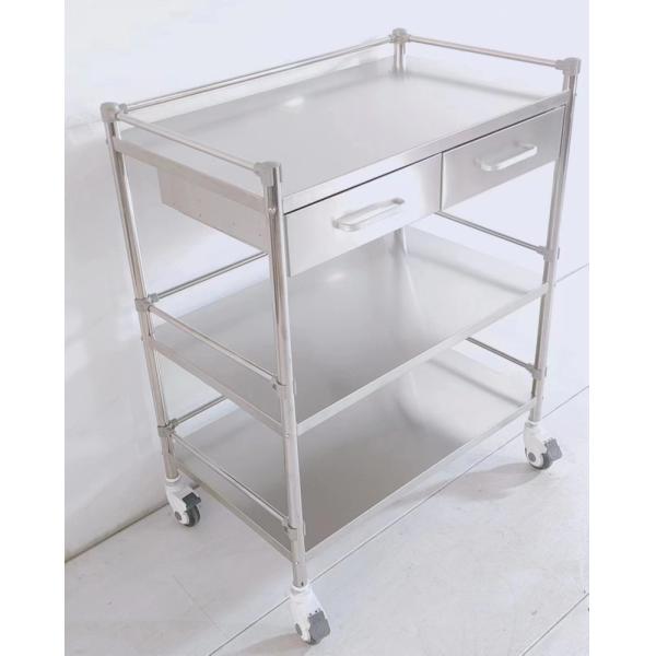 3-Tier Stainless Steel Medical Cart with 2 Drawers Clinical Storage Trolley