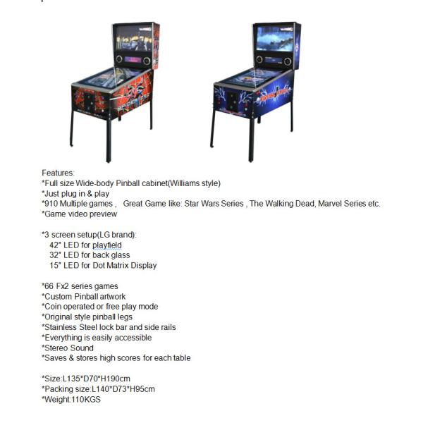 66 Games Wooden Virtual Pinball Game Machine With 32" Led Screen