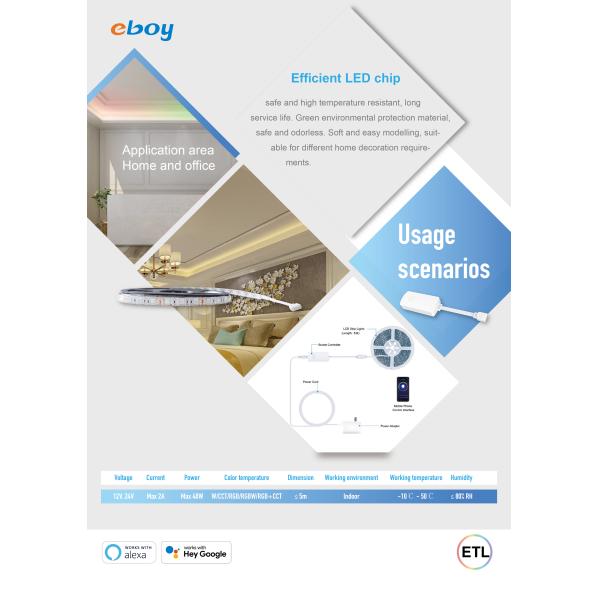 PU / Silicon Material 48W Length 1m 3m 5m Smart Light Strip