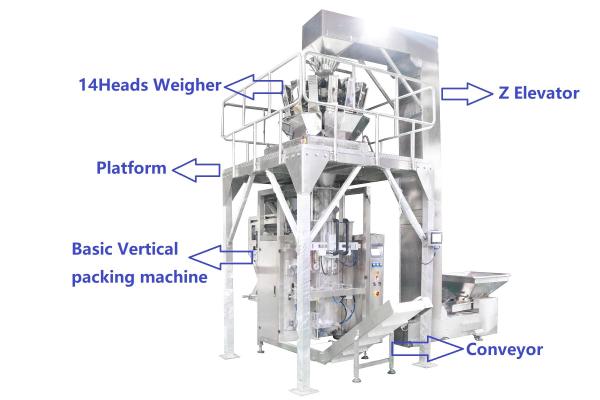 Quality Multihead Weigher Automatic Vertical Packaging Machine PLC Control For Snack Foods / Chips / Nuts Bean for sale