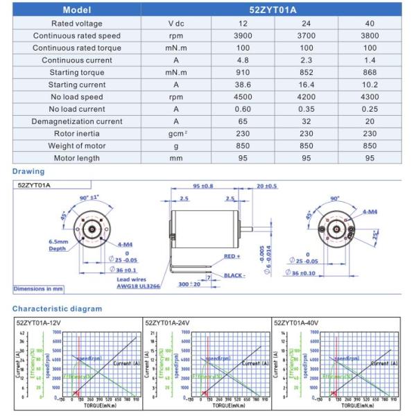 Permanent Magnet Brush DC Motor 52DYT01A