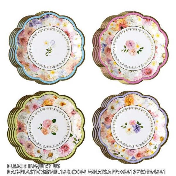 Disposable, Recyclable, Sustainable, Party Decoration Paper Plate Blue Tea Party Theme Tableware Paper Plate Set