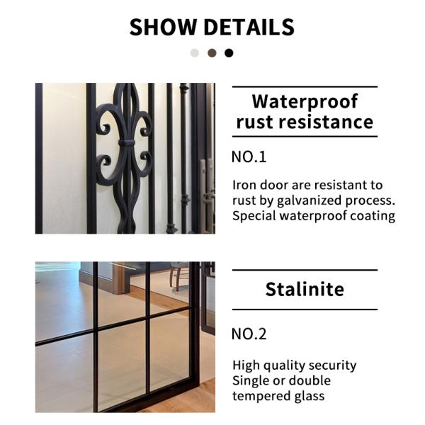 Multifunctional Fiberglass Safety Metal Wrought Iron Front Double Door on Outdoor Wrought Iron Door for Home